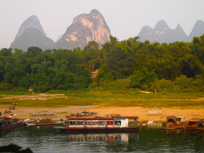 boats and karst landscape across the Li River